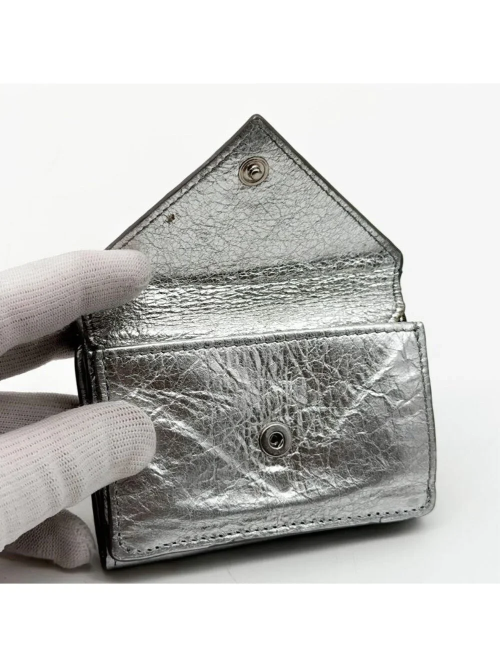 Balenciaga Paper Mini Silver Trifold Compact Wallet